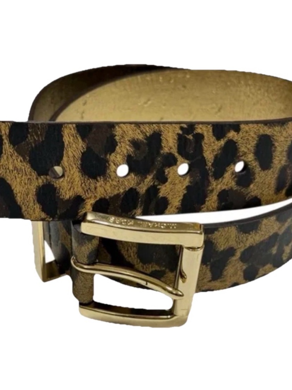 Michael Kors Women’s Leopard Print Belt with Gold Buckle